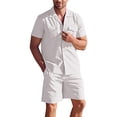 thumbnail image 1 of DYMADE Men Casual Button Up Short Sleeve Shirt Pockets Shorts Outfit Suits, 1 of 5