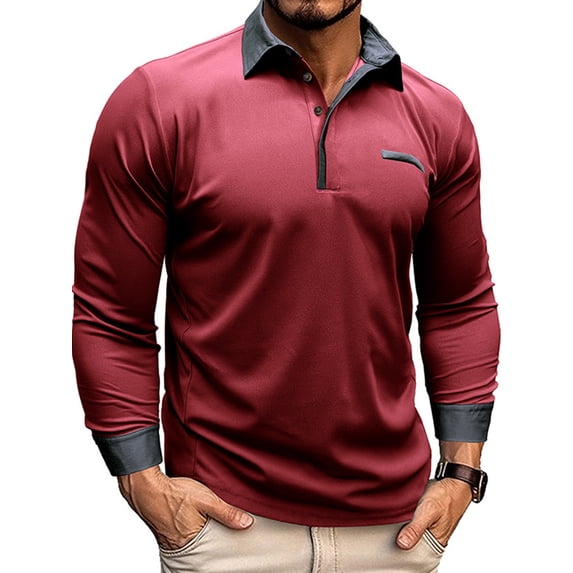 DYMADE Men Casual Long Sleeve Button Collar Henley Shirt Tops