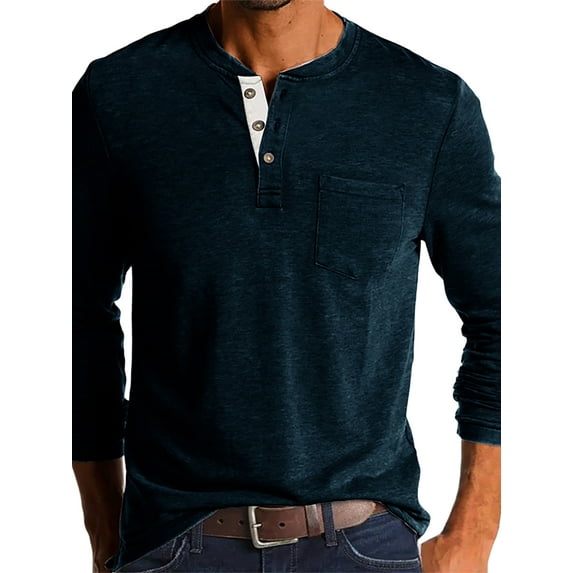 DYMADE Men Casual Long Sleeve Henley Undershirts Tops