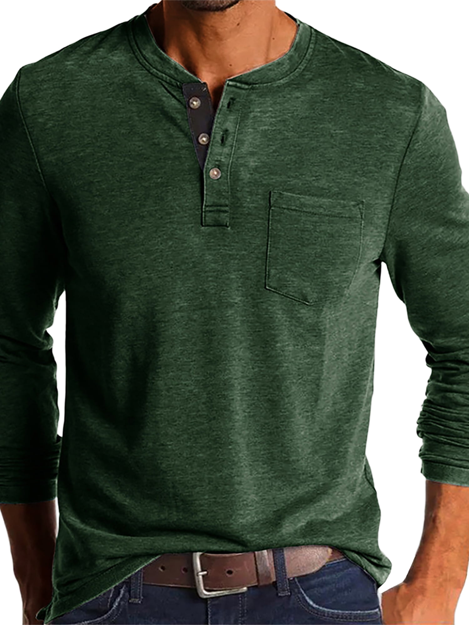 DYMADE Men Casual Long Sleeve Henley Undershirts Tops