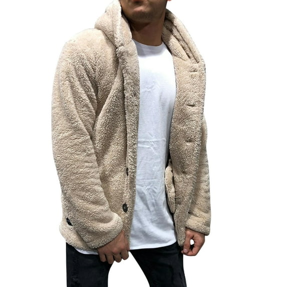 DYMADE Men Casual Plush Hooded Thermal Solid Color Coat