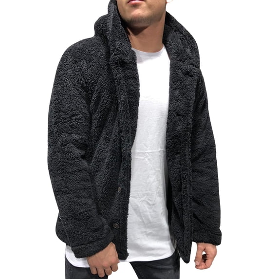 DYMADE Men Casual Plush Hooded Thermal Solid Color Coat