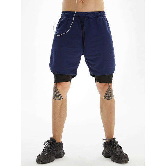 DYMADE Men Casual Sporty Quick Drying Fake Two-piece Shorts
