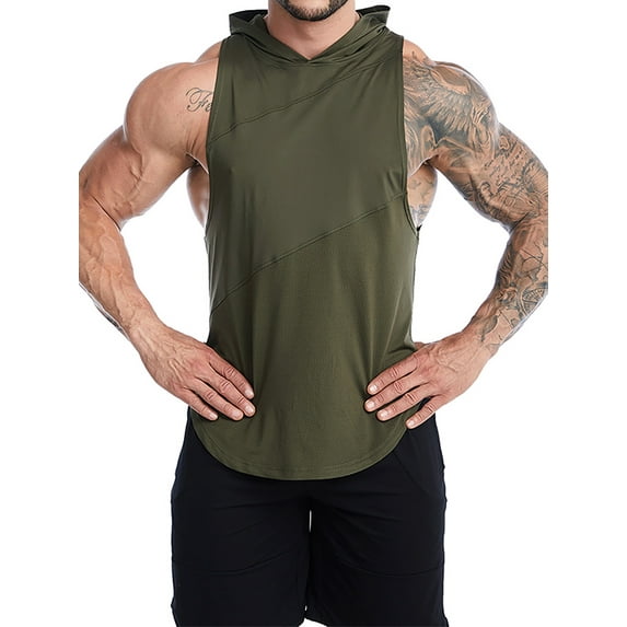 DYMADE Men Casual Summer Hooded Sleeveless Undershirts Thin Cool Running Tank Tops