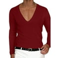 thumbnail image 1 of DYMADE Men Casual V-Neck Long Sleeve Slim Fit Pullover Basic T-Shirt Tops, 1 of 2
