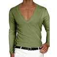 thumbnail image 1 of DYMADE Men Casual V-Neck Long Sleeve Slim Fit Pullover Basic T-Shirt Tops, 1 of 2