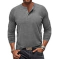 thumbnail image 1 of DYMADE Men Classic Henley Tops Long Sleeve Round Neck Buttons Slim Fit T-Shirt, 1 of 2