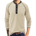 thumbnail image 1 of DYMADE Men Fashion Solid Long Sleeve O-Neck Buckle Classic Fit T-Shirt Henley Tops, 1 of 2