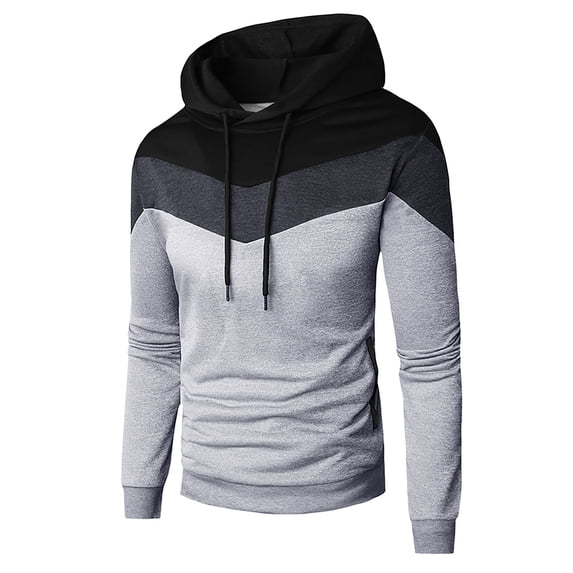 DYMADE Men Fleece Warm Drawstring Pullover Colorblock Long Sleeve Casual Hoodie