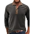 thumbnail image 1 of DYMADE Men Henley Tops Classic Fit Solid Long Sleeve Turn-down Collar Button Pullover T-Shirt, 1 of 2
