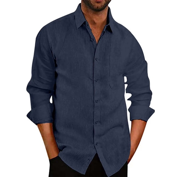 DYMADE Men Lapel Long Sleeve Solid Button Up Slim Fit Shirt