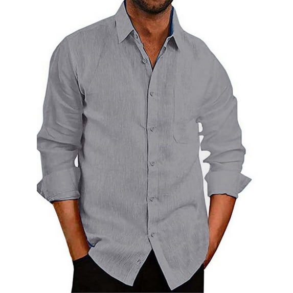 DYMADE Men Lapel Long Sleeve Solid Button Up Slim Fit Shirt