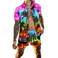thumbnail image 1 of DYMADE Men Lapel Short Sleeve Shirt Shorts Hawaii Two Piece Sets, 1 of 4