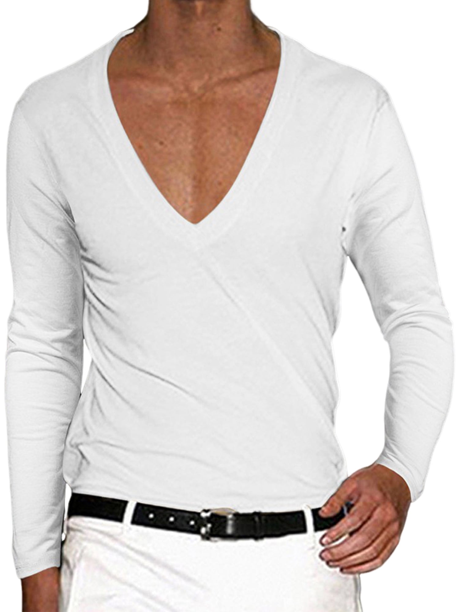 DYMADE Men Long Sleeve Basic VNeck Plain Undershirts Top