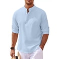 thumbnail image 1 of DYMADE Men Long Sleeve Rollable Sleeves Stand-Up Collar Long Sleeve Button Pullover T-Shirt Henley Tops, 1 of 2