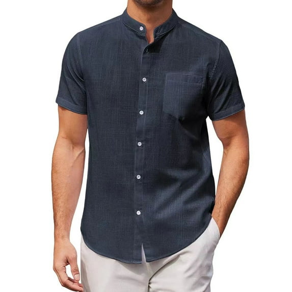 DYMADE Men Office Work Short Sleeve Casual Button Shirts