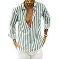 thumbnail image 1 of DYMADE Men Plus Size Long Sleeve Lapel Striped Shirt, 1 of 4