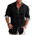 thumbnail image 1 of DYMADE Men Plus Size Solid Color Plaid Stitched Cotton Linen Shirt, 1 of 4
