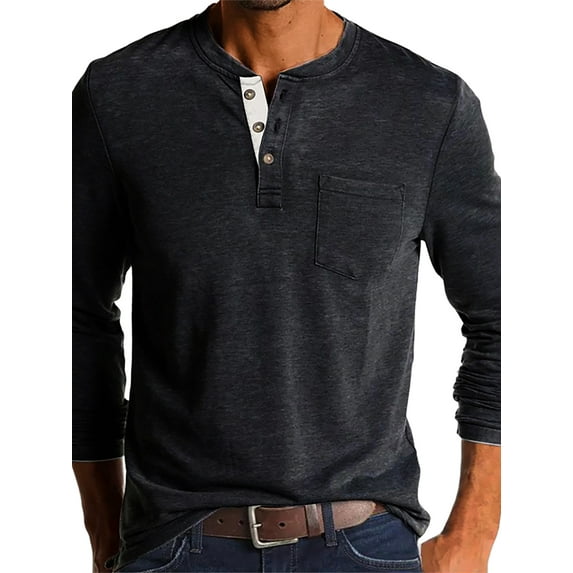 DYMADE Men Spring Classic Long Sleeve Buttons Henley T-Shirt Tops