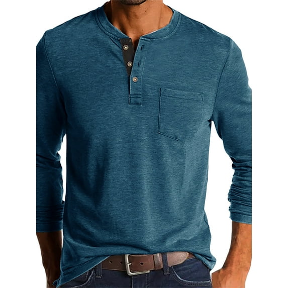DYMADE Men Spring Classic Long Sleeve Buttons Henley T-Shirt Tops