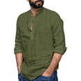 thumbnail image 1 of DYMADE Men Summer Linen Shirts Button Collar Long Sleeve Henley Blouse, 1 of 4