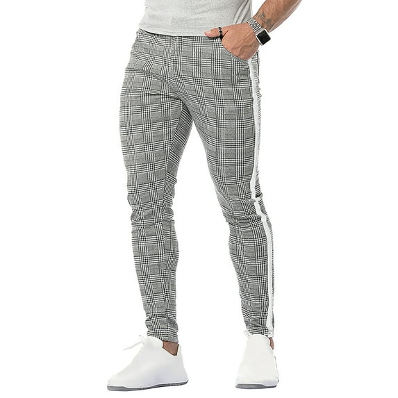 DYMADE Men Taper Leg High Elastic Zipper Fly Full Length Pants