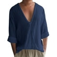 thumbnail image 1 of DYMADE Men Woven Basic Plain Pullover Long Sleeve Wrinkle T-Shirt Tops, 1 of 4