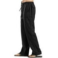 thumbnail image 1 of DYMADE Men's Casual Elastic Waist Pockets Drawstring Linen Pants, 1 of 4