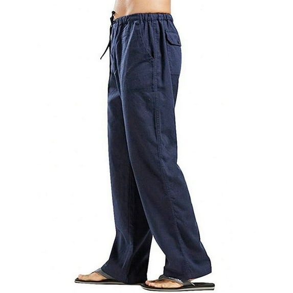 Casual Men's Drawstring Elastomer Waist Solid Color Pocket Trousers Loose Sports Trousers