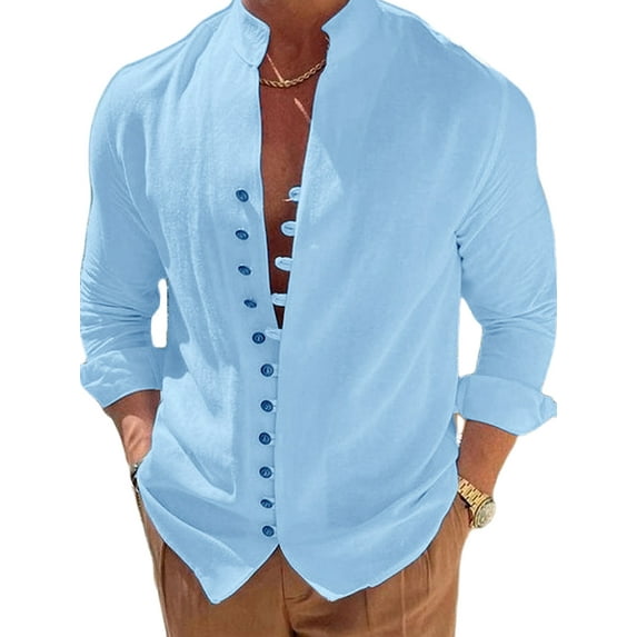 DYMADE Men's Retro Casual Loose Long Sleeve Shirt Tops