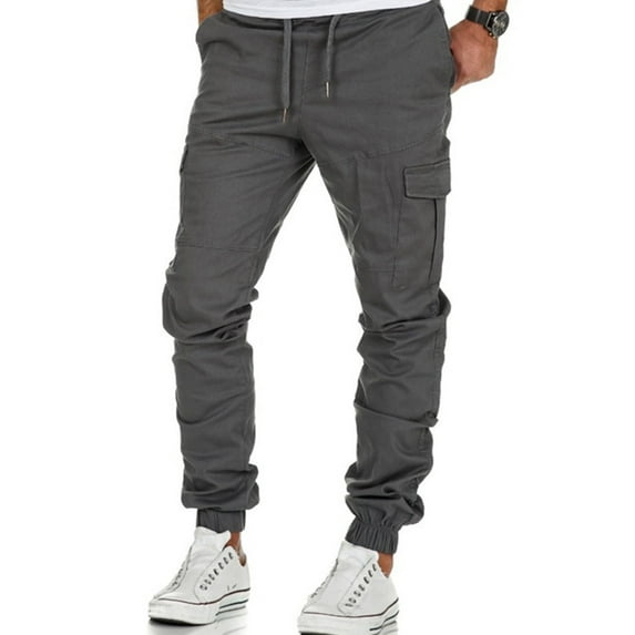 DYMADE Men's Slim Fit Casual Drawstring Solid Cargo Pants with Pocket