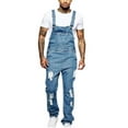 thumbnail image 1 of DYMADE Men's Solid Denim Overalls Loose Fit Suspender Rompers Denim Bib Pants, 1 of 5