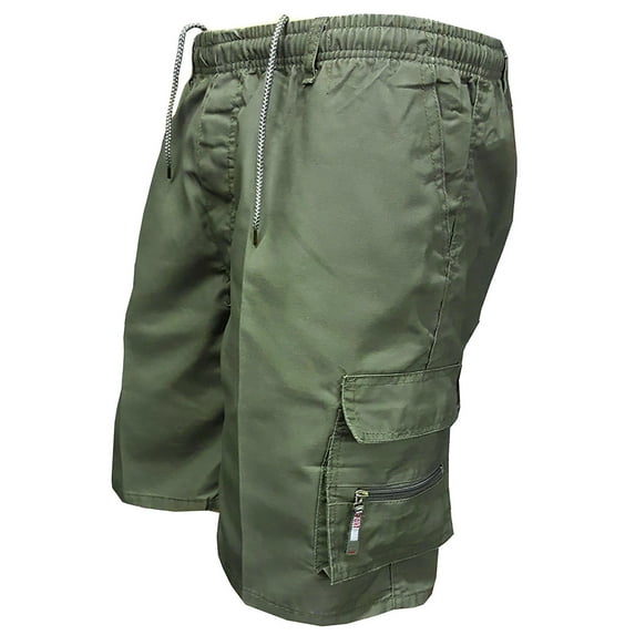 DYMADE Men's Solid Drawstring Elastic Waist Multi Pockets Casual Cargo Shorts