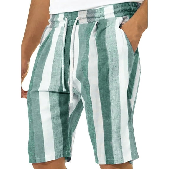 DYMADE Men's Striped Elasticised Waist Drawstring Pocket Casual Shorts