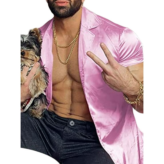 DYMADE Men's Summer Disco Solid Short Sleeve Button Henley Shirt Tops