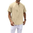thumbnail image 1 of DYMADE Men's Summer Pockets Solid Short Sleeve Workwear Button Henley Shirt Tops, 1 of 4