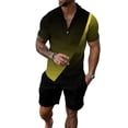 thumbnail image 1 of DYMADE Men's Thin Summer 2 Pcs Outfits Zip Turn-down Collar Shirts Casual Shorts Activewear Sets, 1 of 2