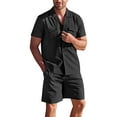 thumbnail image 1 of DYMADE Men's Thin Summer Single Breasted Turn-down Collar Shirts Elastic Waist Casual Shorts,2 Pcs Sets, 1 of 4