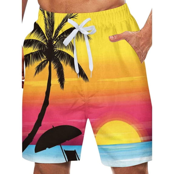 DYMADE Men's Vocation Beach Summer Shorts Elastic Waist Draw String Casual Walkshorts