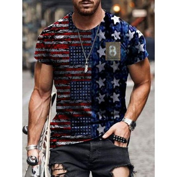 DYMADE Mens American Flag Short Sleeve Round Neck 4th July Patriotic T-shirts Top