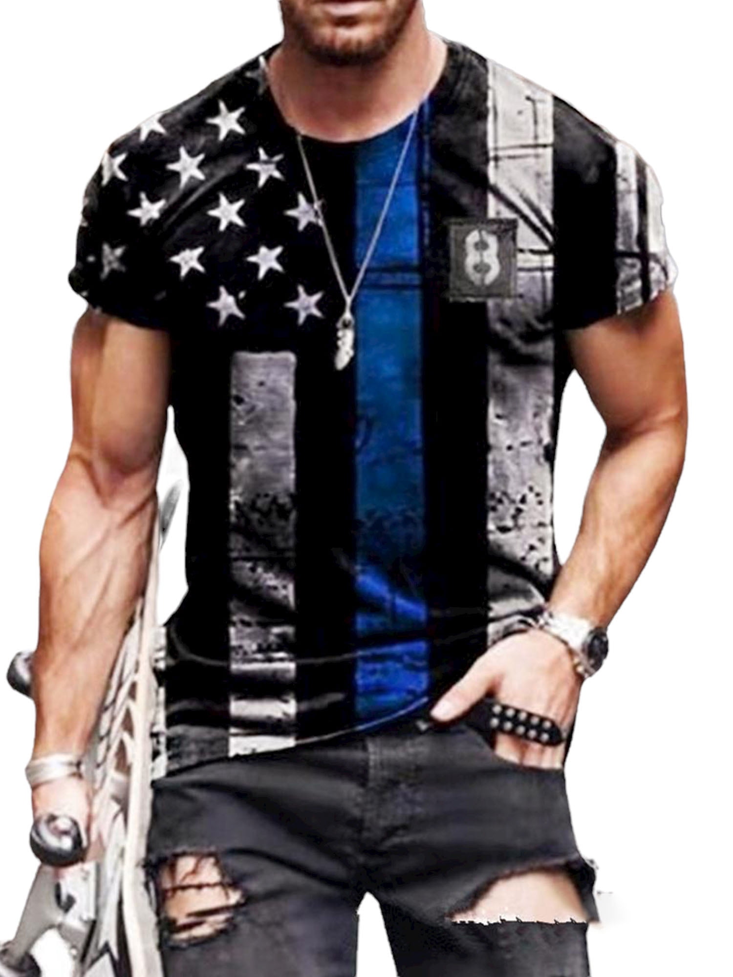 RJRA American Flag Print Men's T-Shirt - Patriotic Short Sleeve Tee (XX-Large) - View #8
