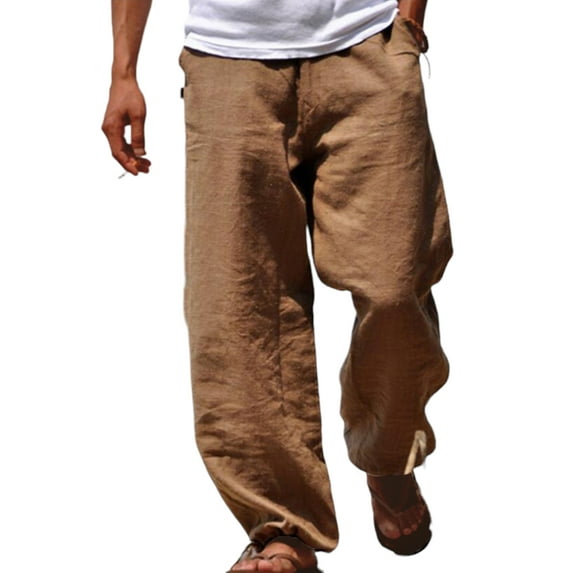 DYMADE Mens Beach Casual Trousers Elastic Waist Breathable Soft Pockets Casual Pant