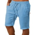 thumbnail image 1 of DYMADE Mens Cotton Linen Solid Elastic Waist Drawstings Summer Casual Shorts, 1 of 2