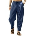 thumbnail image 1 of DYMADE Mens Cotton Linen Solid Mid Waist Tapered Leg Ankle-Length Casual Pants, 1 of 3