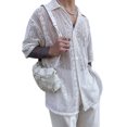 thumbnail image 1 of DYMADE Mens Summer Lace Turn-down Collar Single Breasted Short Sleeve Casual Shirts, 1 of 5
