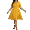 thumbnail image 1 of DYMADE Short Sleeve Midi A-Line Crewneck Cutwork Pullover Women Plus Size Dress, 1 of 7