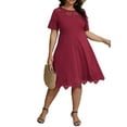 thumbnail image 1 of DYMADE Short Sleeve Midi A-Line Crewneck Cutwork Pullover Women Plus Size Dress, 1 of 8