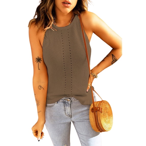 DYMADE Solid Color Beach Halter Top Women's Loose Slight Strech Slight Strech Vest