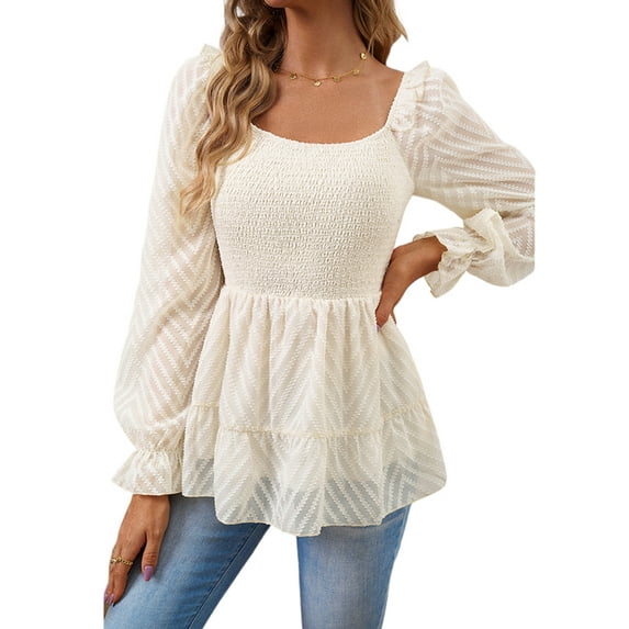 DYMADE Solid Color Elegant Square Neck Long Sleeve Top Shirt For Women