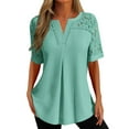 thumbnail image 1 of DYMADE Solid Color V-Neck Lace Hollow Women's Top Short-Sleeved Blouse, 1 of 4